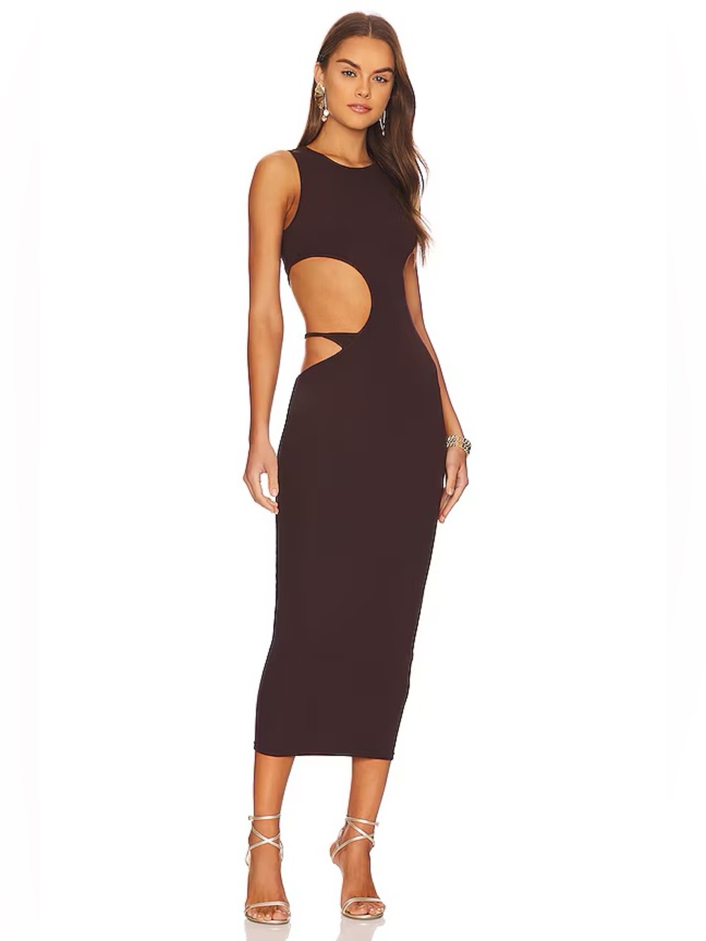 superdown brown cut out midi dress size small only worn